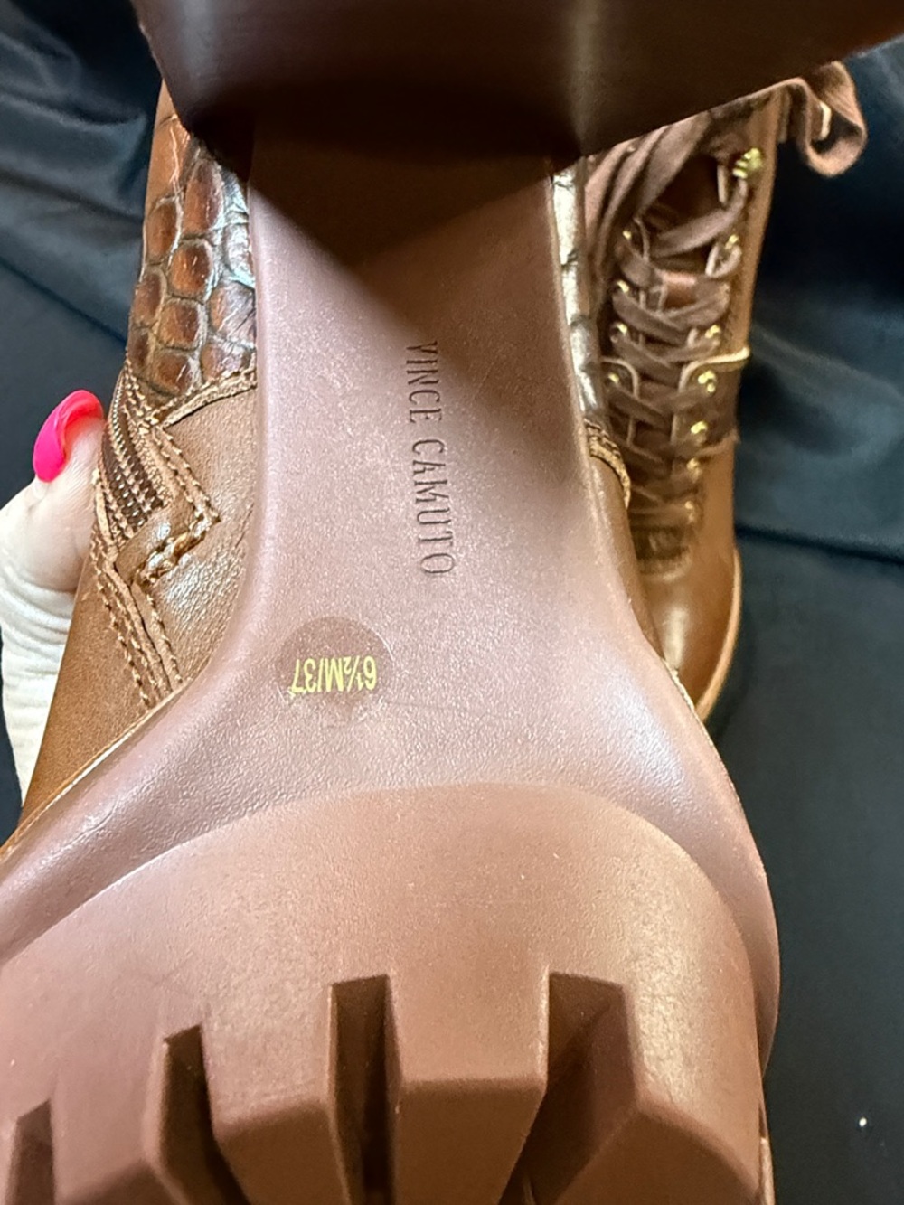 Vince Camuto Chestnut Brown Lace-Up Block Heel Boots - Picture 7 of 7